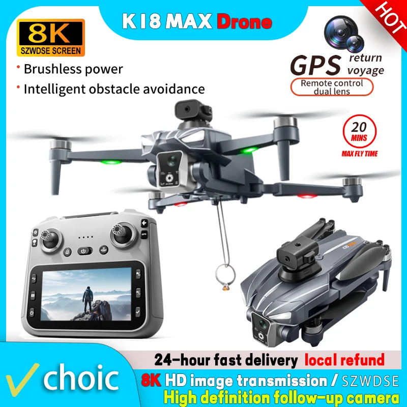 2026 New K18 MAX 8K Drone Cam 360° Obstacle Avoidance Panoramic Shooting 5G GPS Brushless Motor With Screen Remote Control Drone