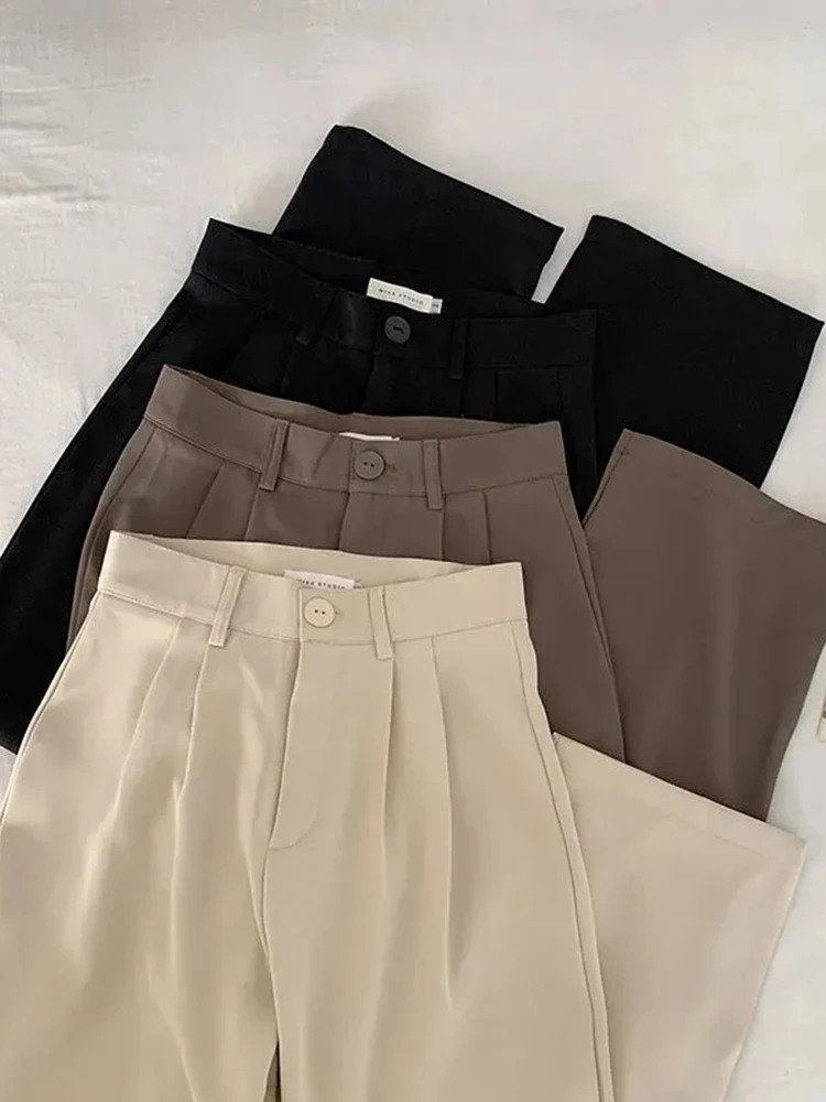 JMPRS High Waist Women Suit Pants Fall Straight Office Ladies Korean Fashion Trousers Casual Button Loose Female Black Pants New