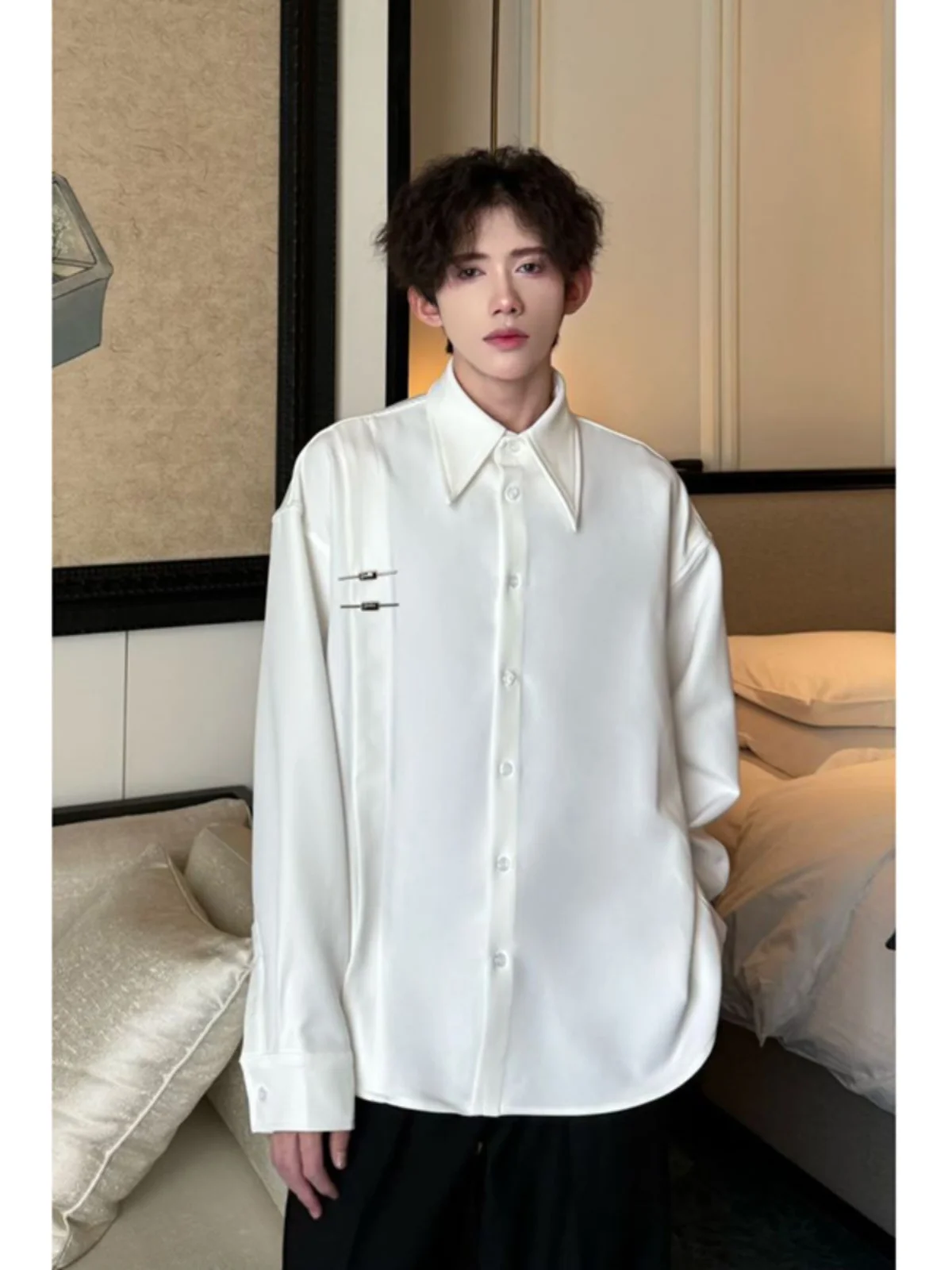 

Sli American Retro Long Sve irt for Men by Hairdrer Cold Tone High End Feeling Jaet M Model Outfit Polyester...