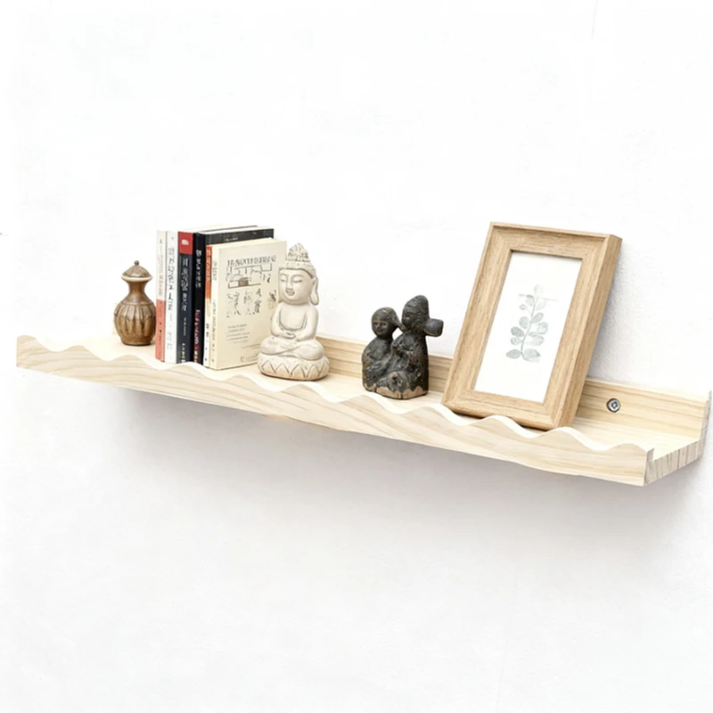 Boho Natural Pine Wood Floating Shelf, Wooden Wall Shelf, Scalloped Edge Display For Nursery, Kids' Room, Or Home Decor Nordic