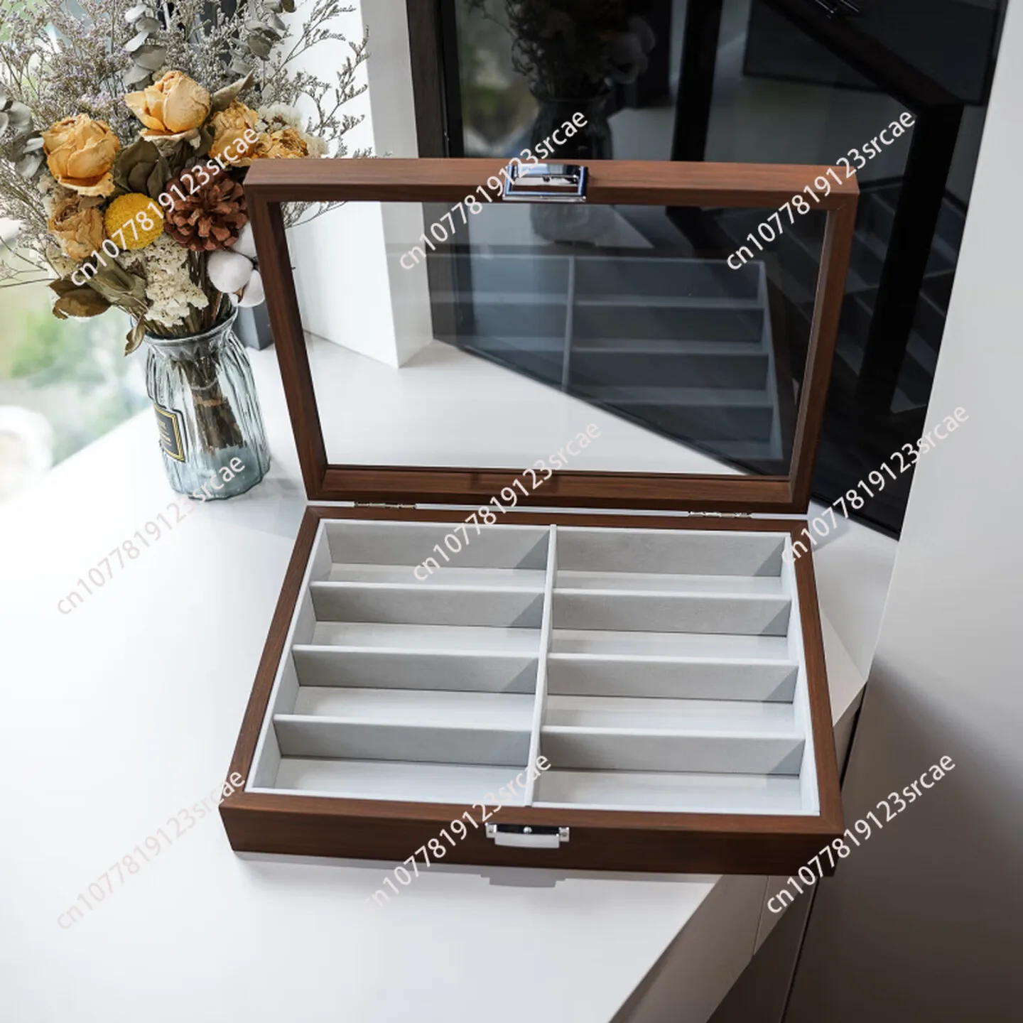 Walnut pattern glasses case, multiple eye storage box, anti-pressure collection box, storage and moisture-proof.