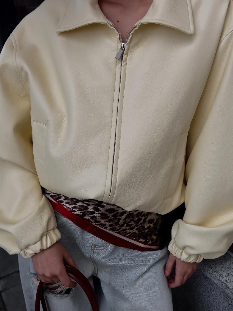 

Fashion Turn-down Collar Solid Coat Women Elegant Full Sleeve Zipper Oversize Loose Fit Jackets Lady Autumn Chic Casual Coats