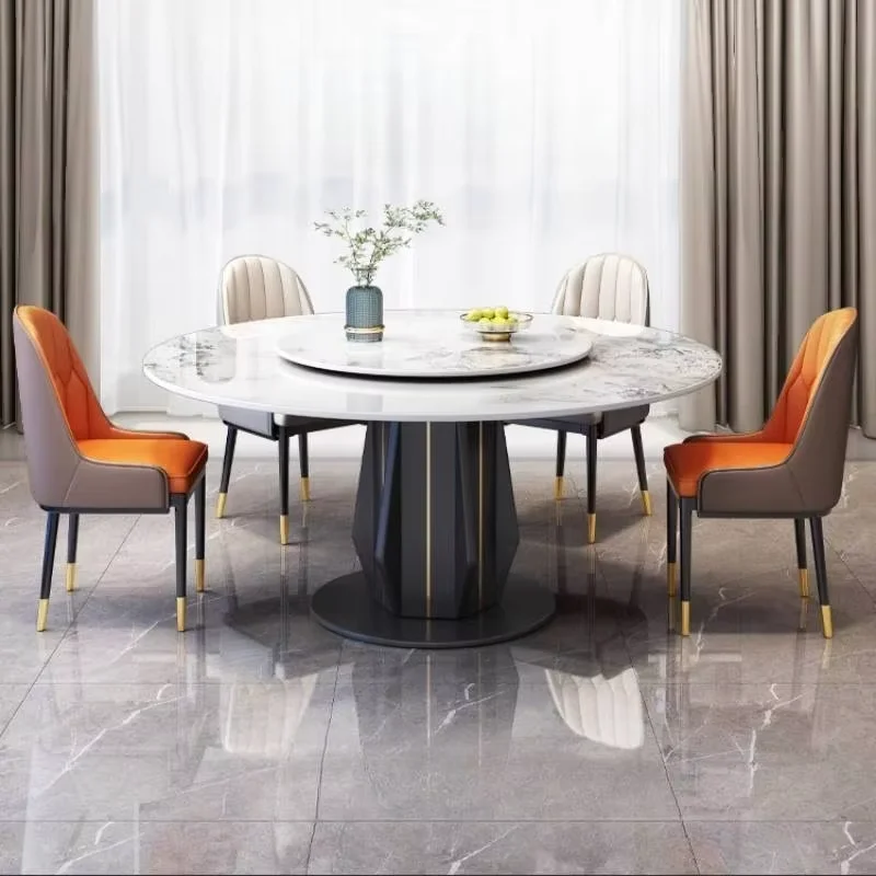 Rotating Tray Dining Table Nordic Minimalist Luxury Small Round Dining Table Kitchen Modern Mesa Para Comedor Furniture Home