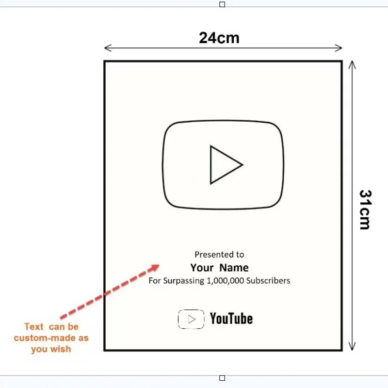 YouTube Play Button Prata Ouro Medalha YouTube Decoração de Parede Internet Celebridade