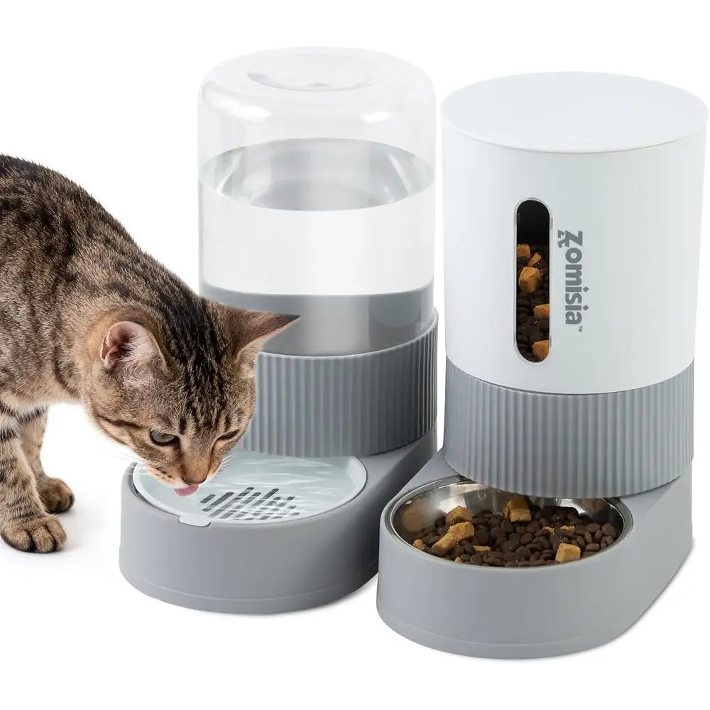 

Gravity Cat Feeder and Water Dispenser - Automatic Cat Food and Water Dispenser with Stainless Steel Bowl, 2 Pack Pet Self Feedi