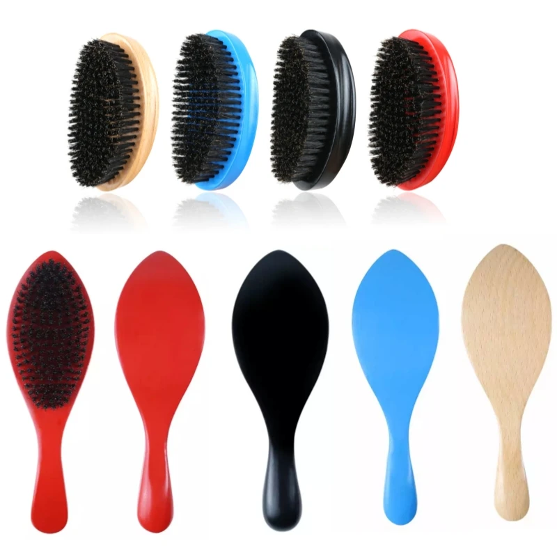 Cheap Wholesale Wooden Handle Boar Bristle Waved Beard Brush Facial Haircare Soft 360 Wave Curved Brushes for Men