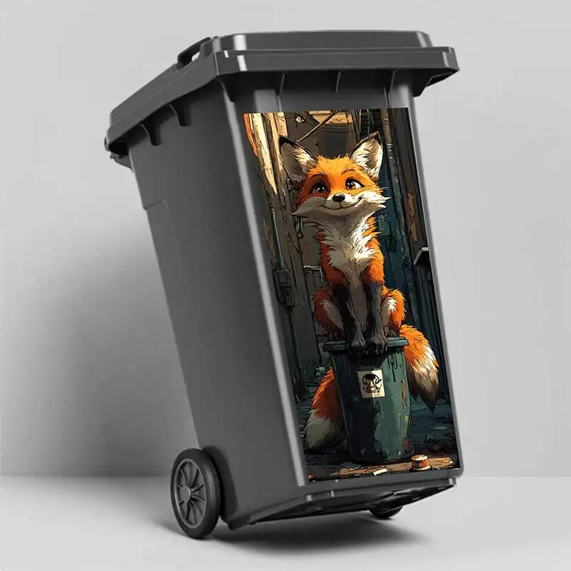 

Cute Fox Animal Trash Can Sticker Waterproof PVC Decal Perfect for Kitchen, Bathroom, and Outdoor Use M1287