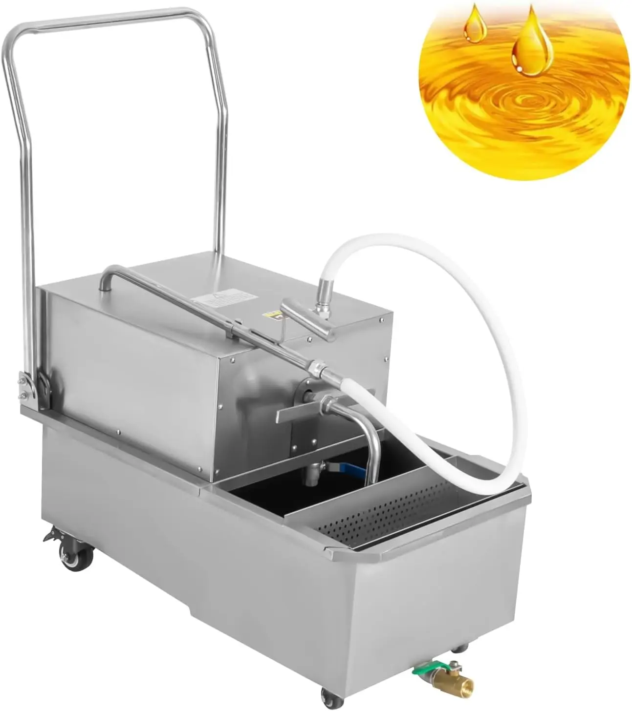 550W Fryer Machine 55 L /14.5 Gal Stainless Steel Commercial Mobile Oil Filtration System, Oil Pump Flow 32L/Min, Deep