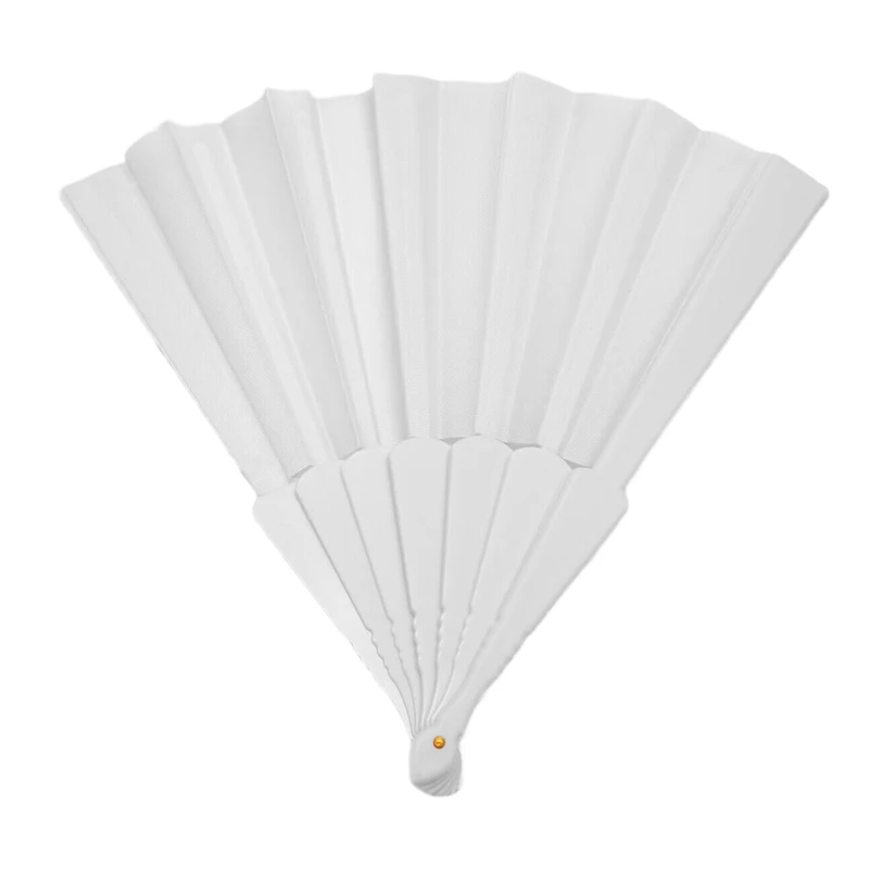 Plastic Fabric Hand Foldable Fan For Ladies Men White-AT35