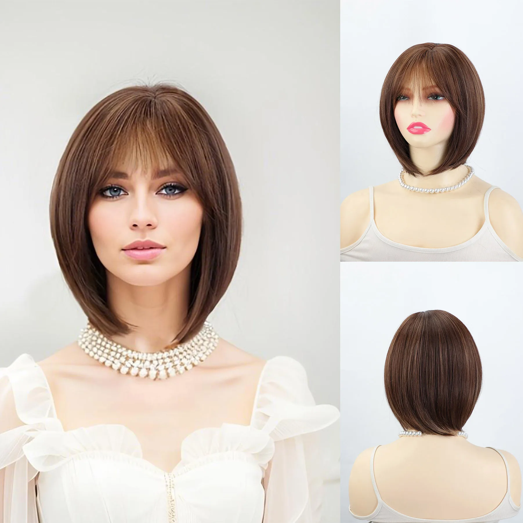 

Женский модный парик, коричневый парик-каре длиной до груди из синтетических волос