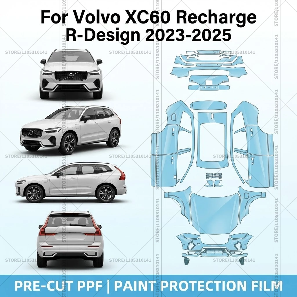 For Volvo XC60 Recharge R-Design 2023-2025 Pre-Cut Paint Protection Film PPF Transparent Car Film  Automotive PPF Full Vehicle