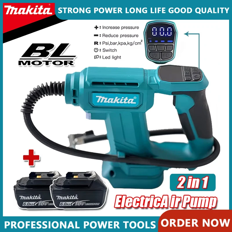 

Makita 2 в 1 беспроводной электрический воздушный насос перезаряжаемый автоматический автомобильный насос для накачивания шин портативные домашние электроинструменты для батареи 18 В