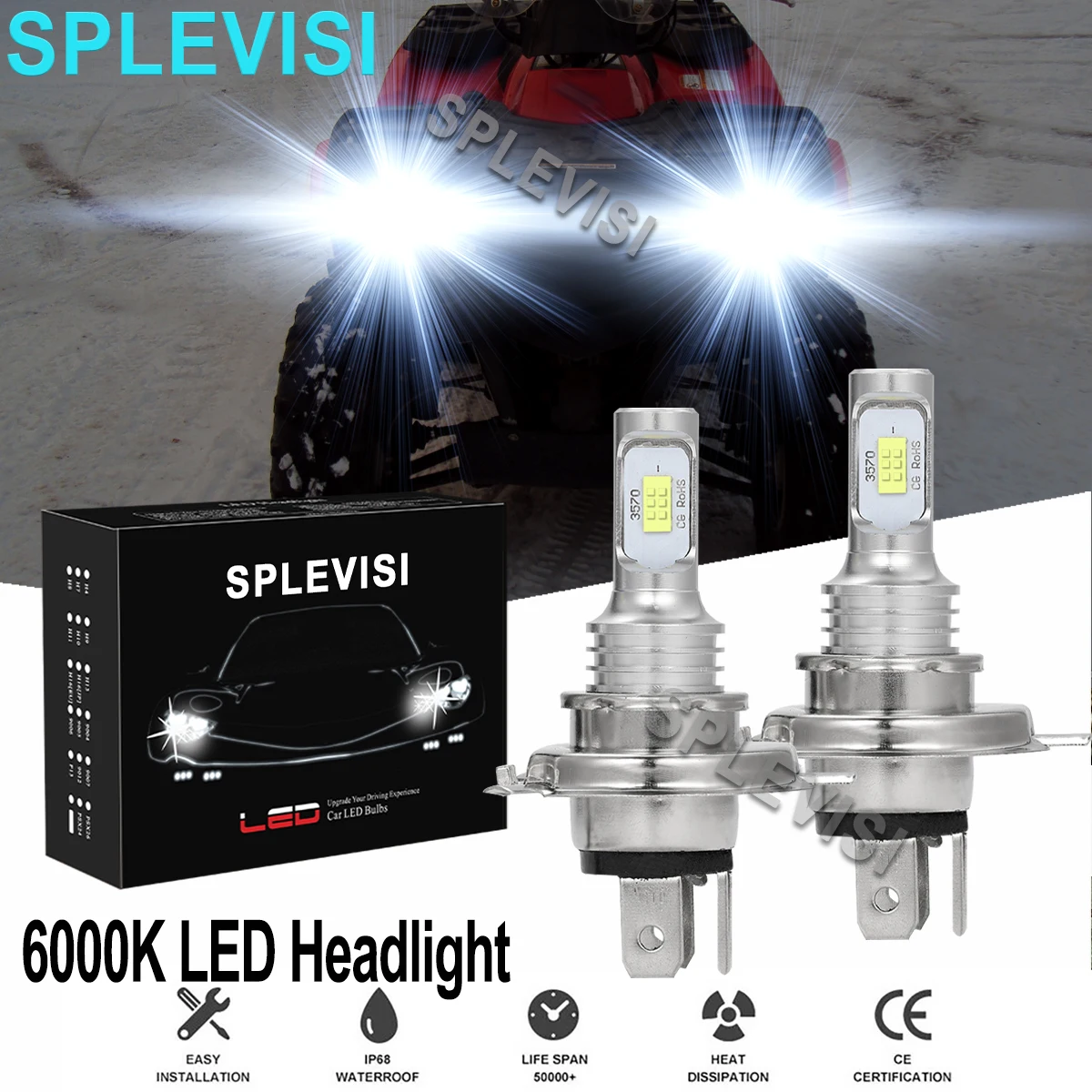 

2x70W 6000K White LED Headlights For Polaris SP 500 1989 1990-1992 Sport 1987-1998 Sprint 1986-1990 SS 1985-1986 Star 1985-1995