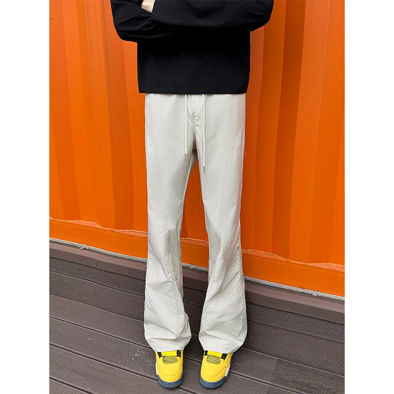 2026 Men's American Style Slant Cut Flared Pants S-5XL Summer Outdoor Hiking Trousers Windproof Waterproof Straight Leg Casual