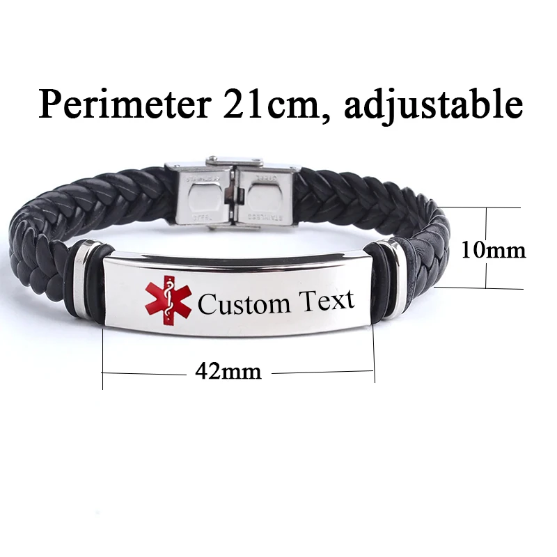 Personalized Medicine SOS Customized Text Weave Leather Bracelets Engrave logo Name Stainless Steel Bracelet For Women Men