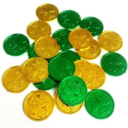 20/50/100pcs Clover Pattern Plastic Coin Fake Treasure Gift Simulation Coin Festival Decor Birthday Toys Kids Party Supplies