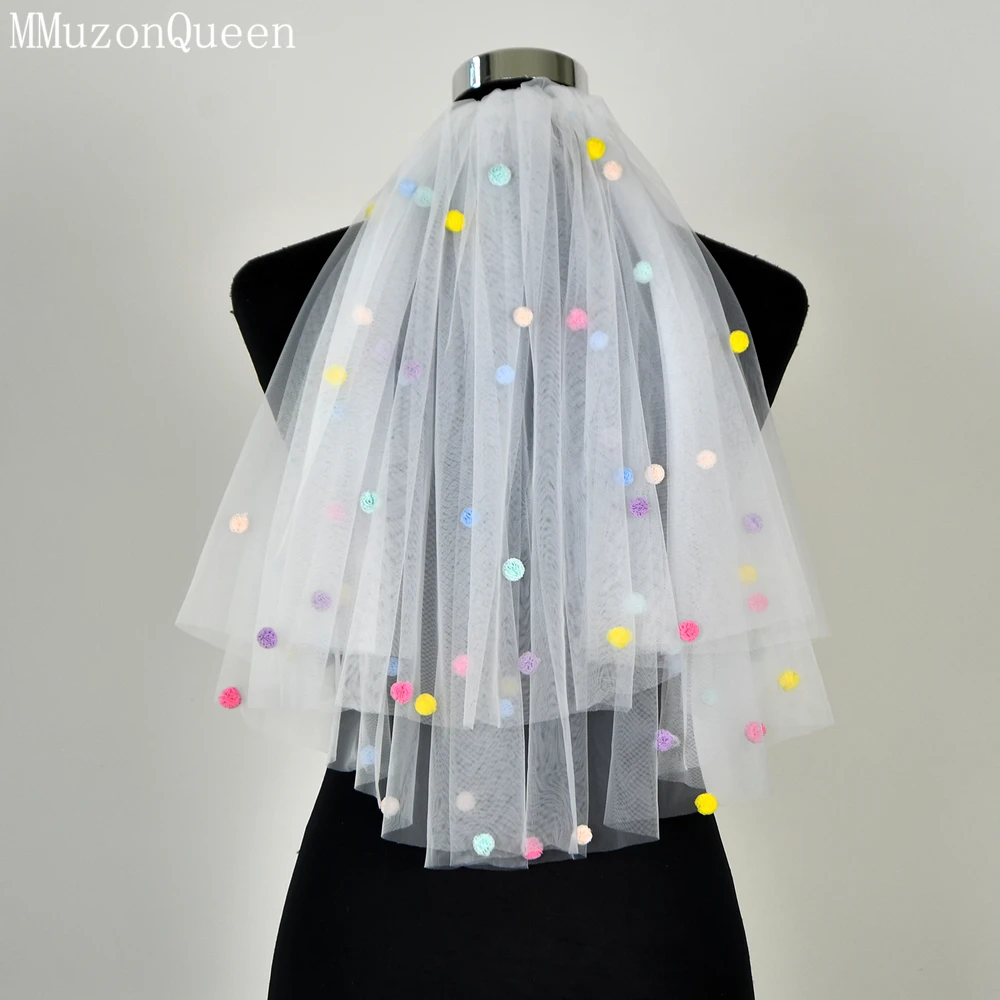 

MMQ Bride Wedding Veil Dopamine Color Ball Short Double Cute Lively Lady Can Customize Photo Props M145