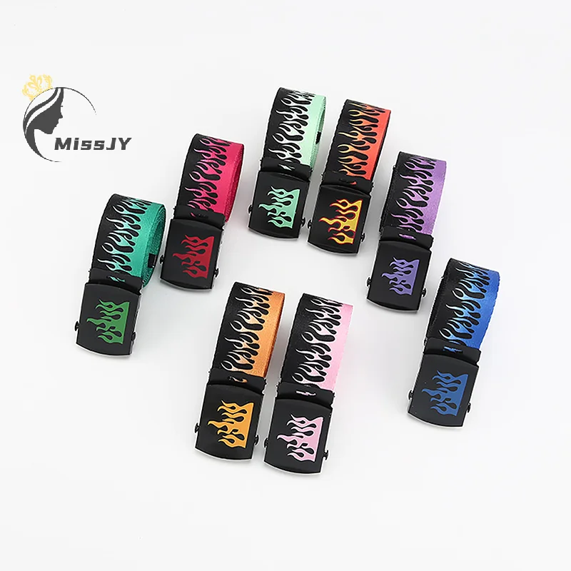 

Hip Hop Fashion Men's Canvas Belt Personalized Casual Flame Belt Designer Belts For Women Cowboy Strap Punk