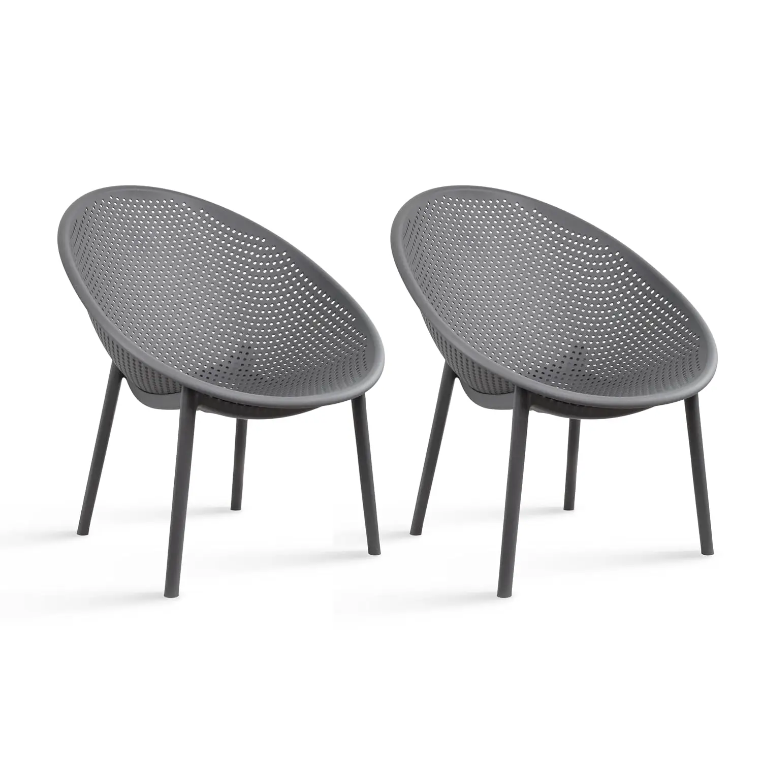 Set of 2 Modern Oval Chairs, Contemporary Accent Lounge Chairs with Perforated Breathable Egg Shaped Pod Seat for Kitchen