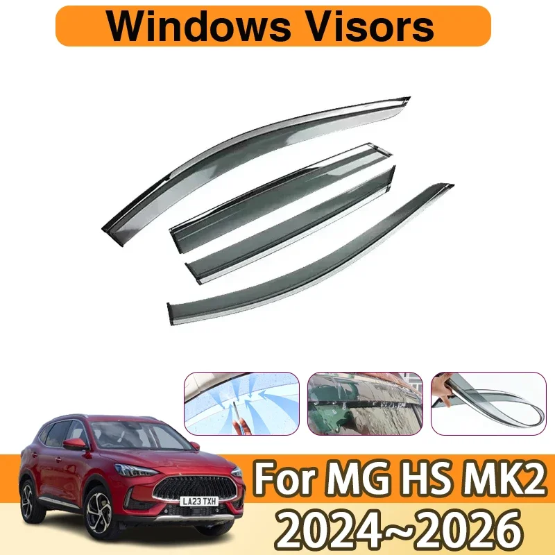 Car Window Visor For MG HS Accessories MK2 2th EHS 2024 2025 2026 4 PCS Windows Rainproof Deflectors Visors Sets Car Accessories