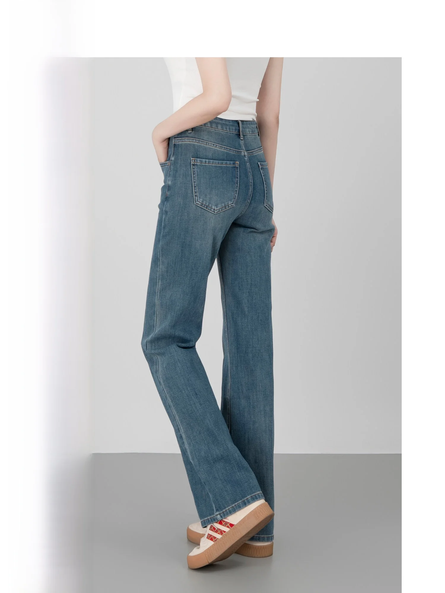 

Женские джинсы Wavy Egg с высокой талией и широкими штанинами, повседневные прямые длинные брюки, темно-синие, для весенне-осенне-зимнего сезона