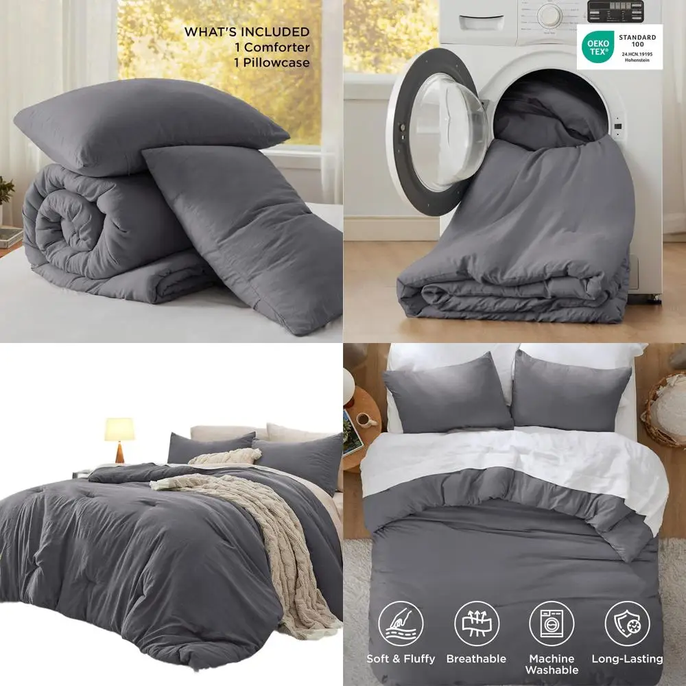 

Комплект двойного/двойного одеяла XL, темно-серое мягкое постельное белье, альтернатива пуху из 2 предметов, одеяло 68x88, наволочка 20x26