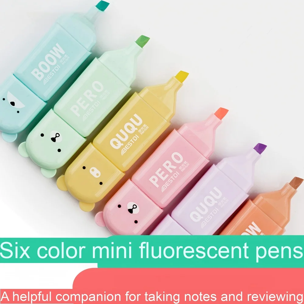 

Mini Macaron Highlighter Set 6 Colors Eye Care Assorted Highlighters for Students School Office Highlighting Marking Writing Pen