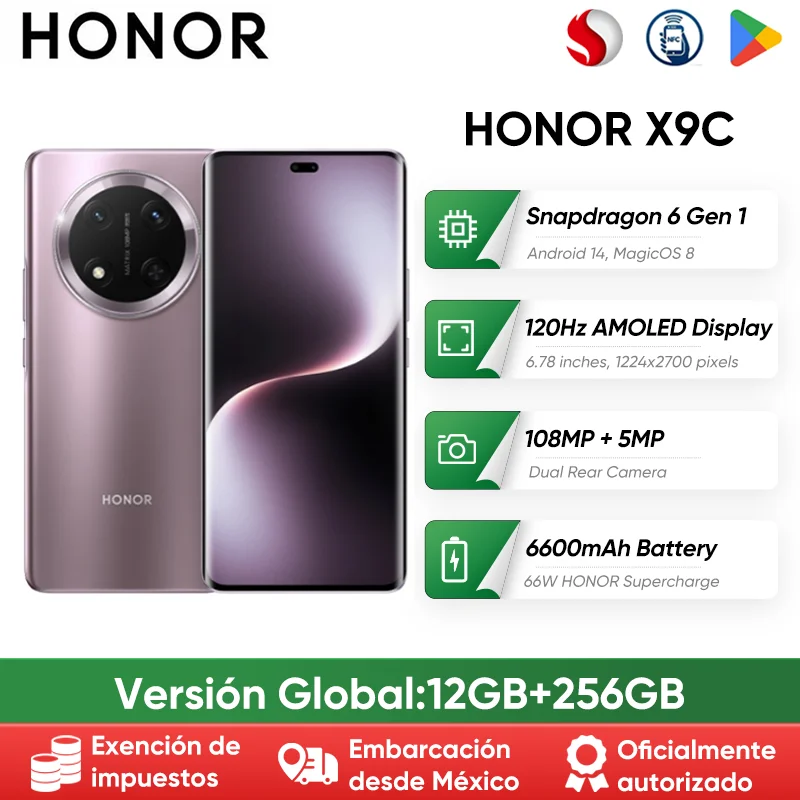 الإصدار العالمي للهاتف الذكي HONOR X9C 5G Snapdragon 6 Gen 1 6.78 "120 هرتز شاشة AMOLED 108MP OIS كاميرات مزدوجة بطارية 6600 مللي أمبير في الساعة