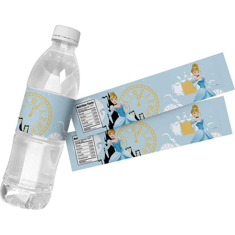 24pcs Disney Cinderella Birthday Party Bottle Sticker Princess Party Mineral Water Bottle Label Birthday Decorations Supplies