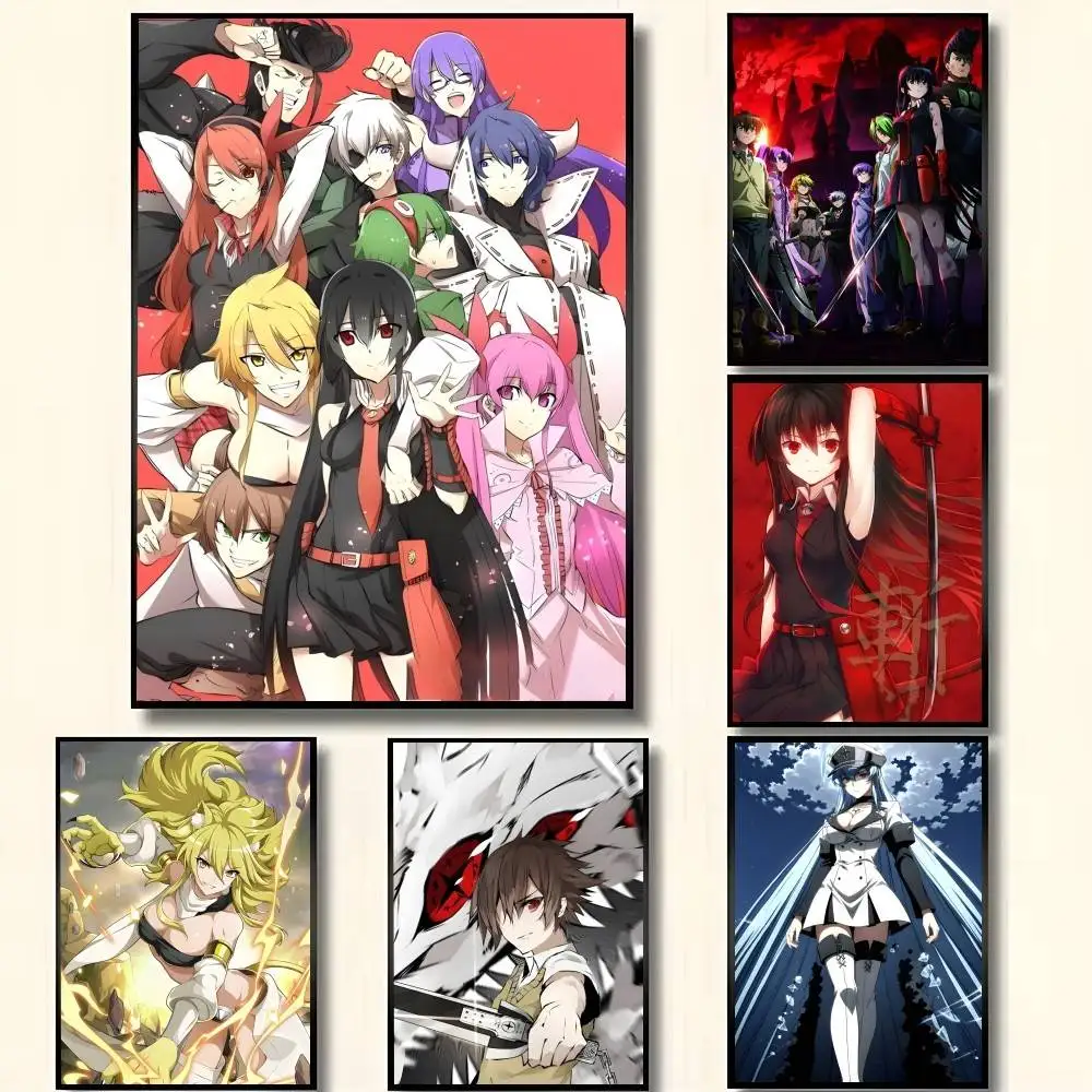 Pósteres de Anime Akame Ga KILL, decoraciones artísticas de pared autoadhesivas de alta calidad, impresiones en color, pegajosas