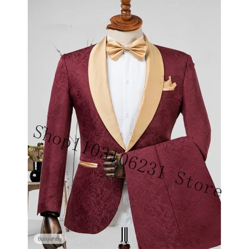 Costumes de Mariage sur Mesure pour Homme, Motif Papillon Jacquard, Blazer et Pantalon de Smoking de Marié Imbibé, 2 Pièces, Nouveau Design