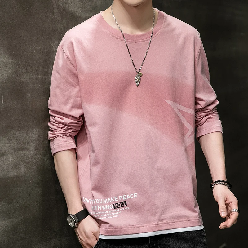 Stylish Printed Youthful Vitality Pullovers Men's Clothing Long Sleeve Spring Autumn Korean Round Neck Letter Spliced T-shirts