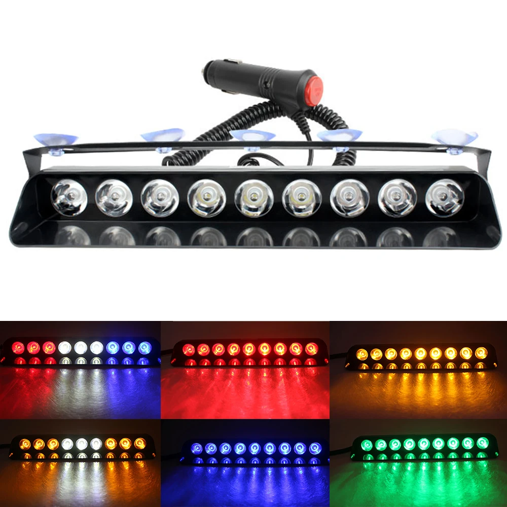 12v Strobe Light Police Windshield Suction cup Warning Light Emergency Signal Light 9LEDs 16 Flashing Modes Semaphore Light Bar