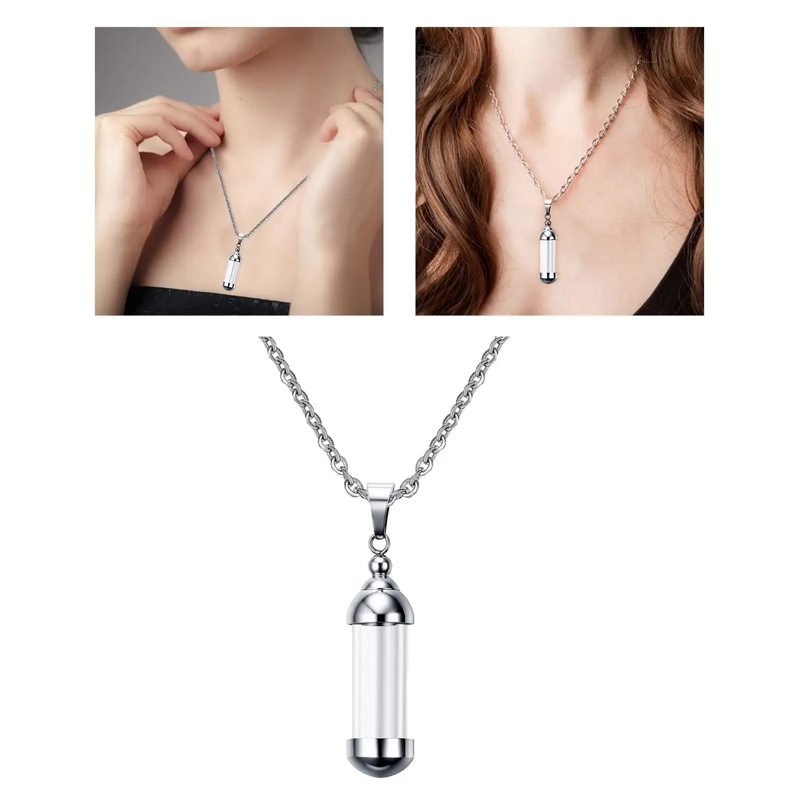 Small Titanium Cylinder Pendant Couple Wishing Bottle Perfume Necklace for Perfume, Colored , Ashes, etc.