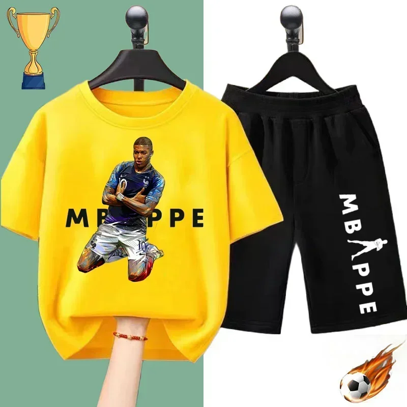 World Cup Mbappe soccer Star Printed Kids Summer Kids T-shirt Set Boys Girls Sports Short sleeve shorts Two casual jerseys