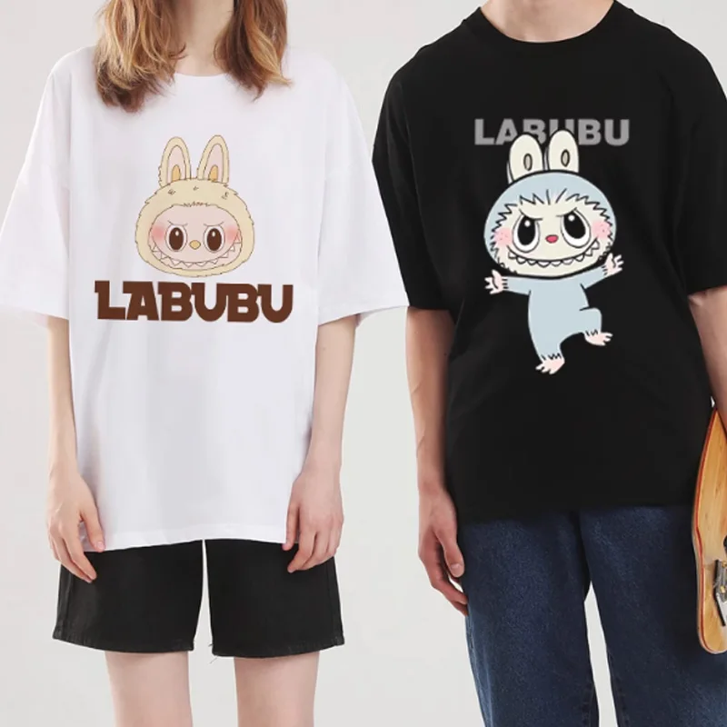 

2024 Summer New Product Labubu Cartoon Peripheral T-Shirt Short Sleeved Couple Casual For Loose Short Sleeves Men And Women Gift