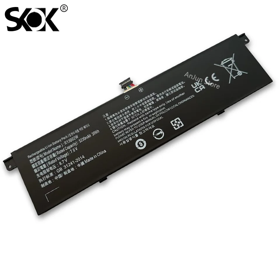 Imagem -04 - Bateria Recarregável do Portátil para Xiaomi mi Notebook Air Bateria Original Genuína Novo 13.3 7.6v 39wh R13b02w R13b01w 2023