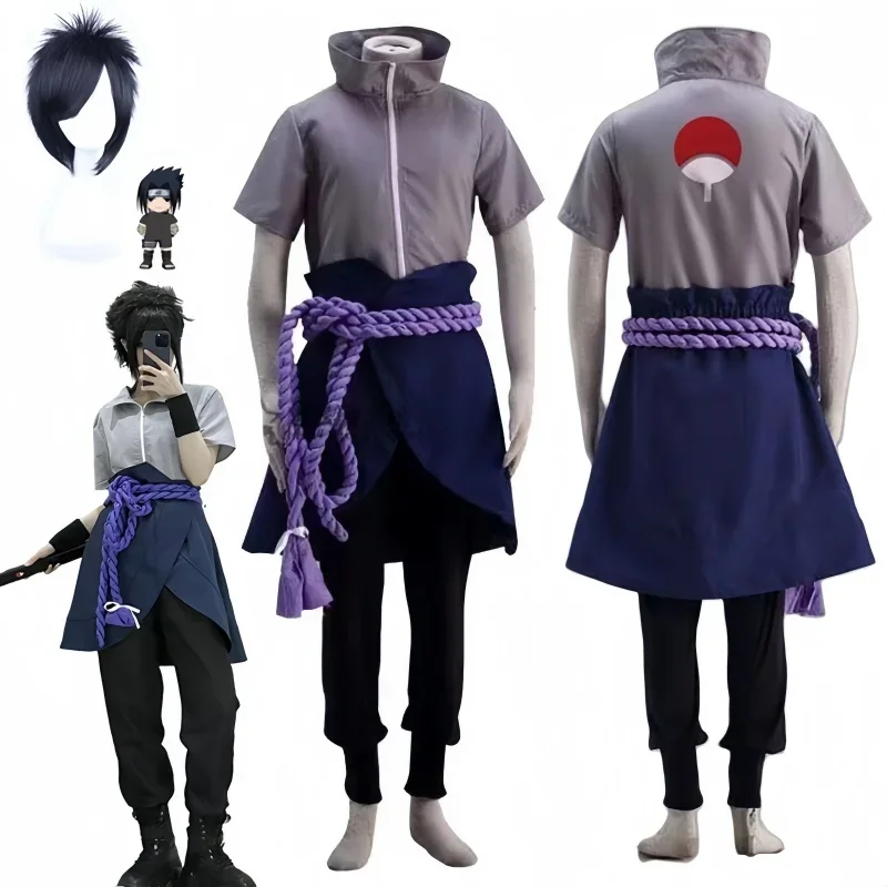 أزياء HN8 Uchiha Sasuke التأثيرية أزياء أنيمي Daiyoji Ninkai Taisen Uchiha Sasuke ملابس علوية وسراويل شعر مستعار تناسب أزياء الهالوين للرجال 8...Gf