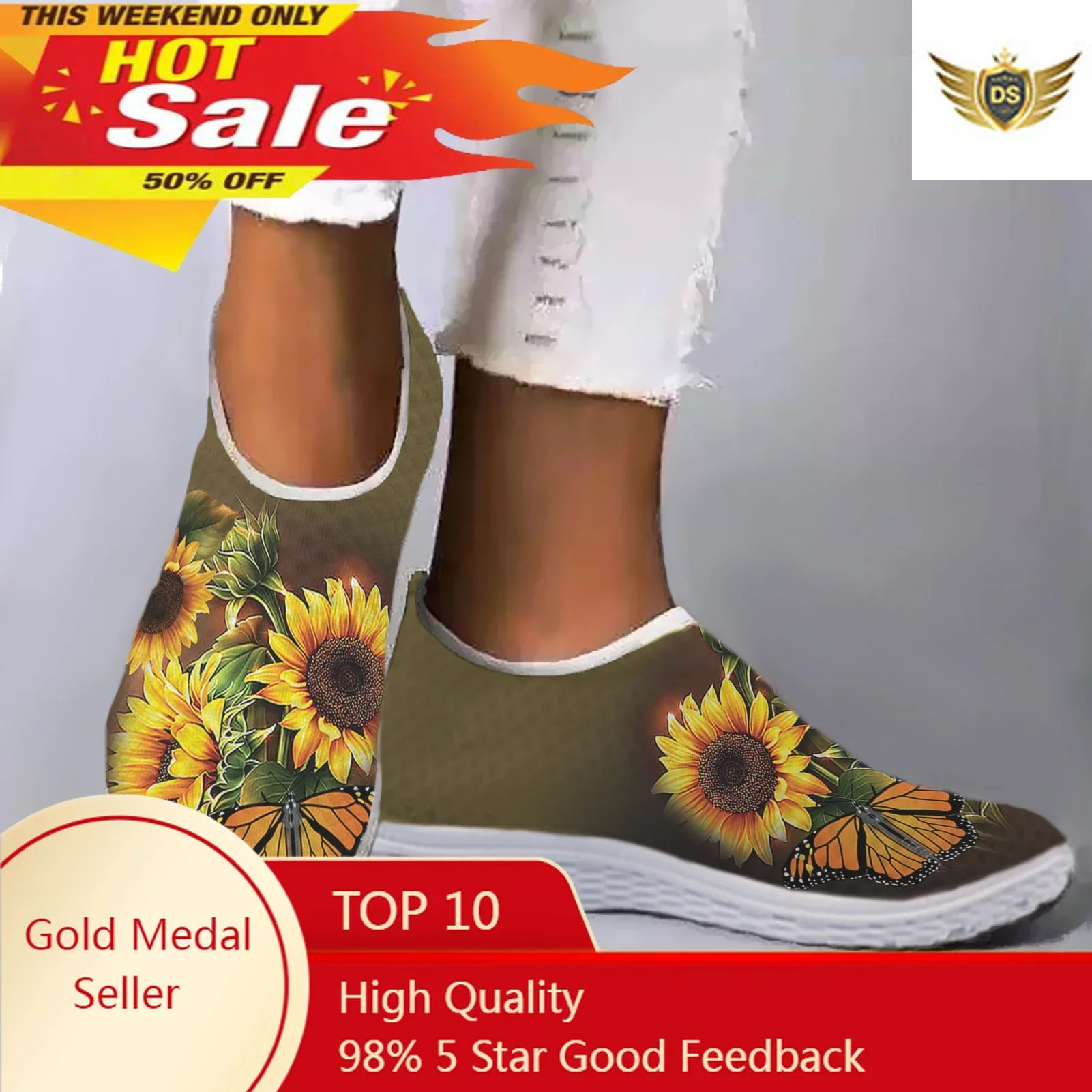 

Fashion Sunflower Butterfly Loafers Summer Lightweight Breathable Outdoor Walking Shoes Casual Sneakers Zapatos