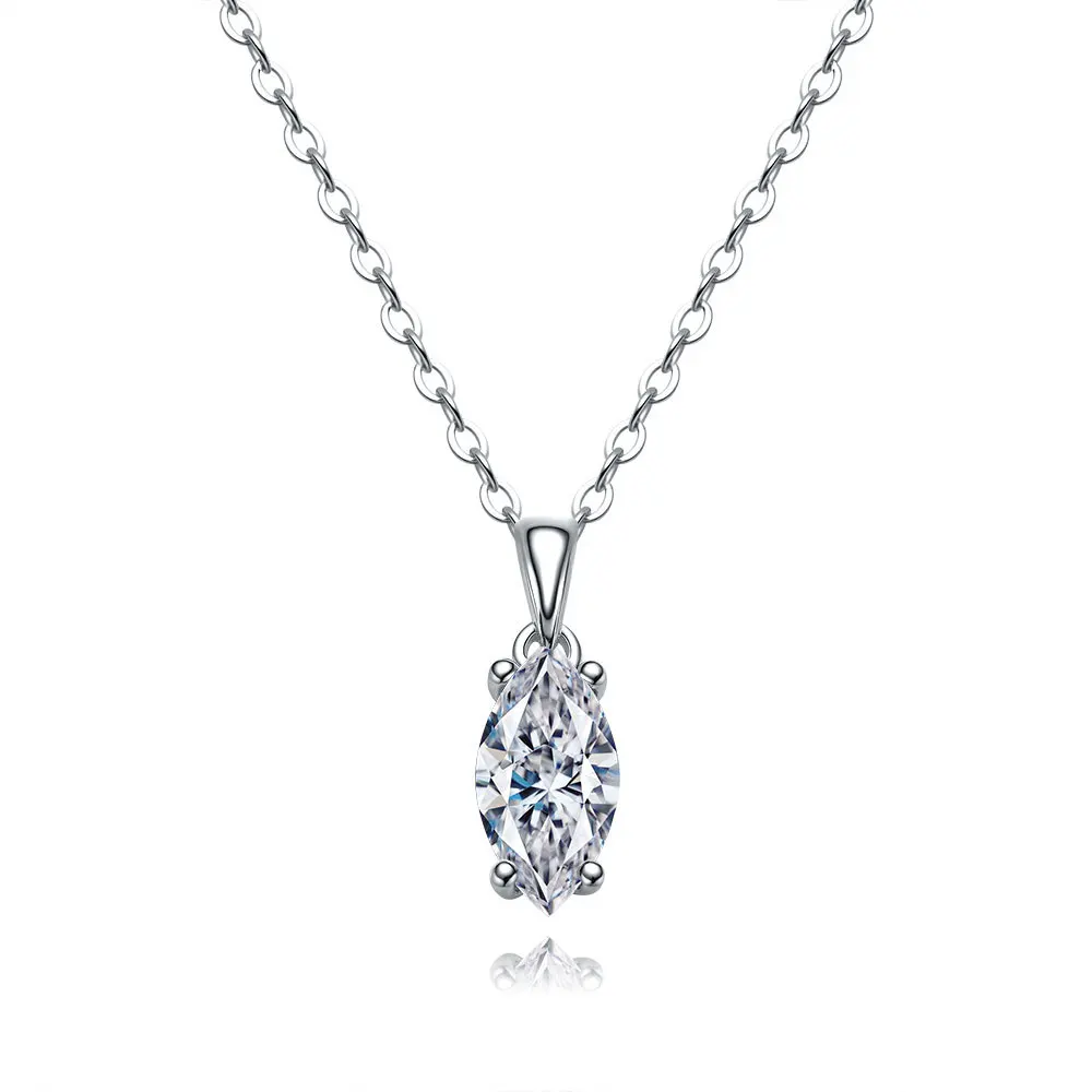 

S925 Sterling Silver Marquise Shape Necklace with Moissanite Pendant for Women Minimalist Elegant Clavicle Chain Jewelry
