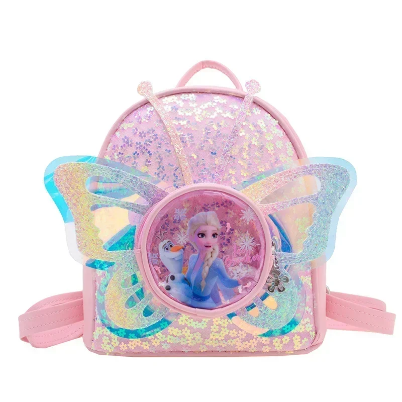 Mode paillettes papillon Disney congelé Elsa princesse fille sac à dos fille bébé cartable mignon Mini sac à main