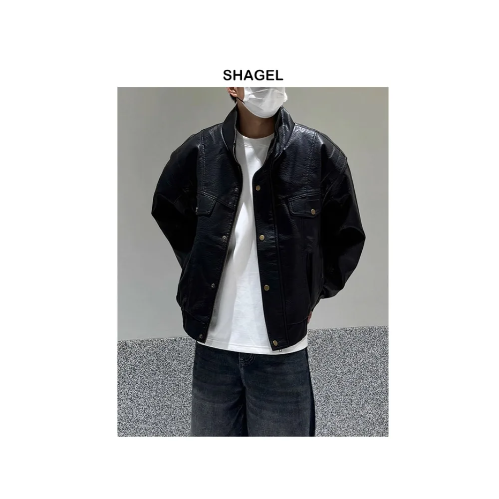 

Retro Workwear Sle Men's Jaet Coat Heavyweight Spring Autumn Harajuku Trendy Leather Jaet Stand Fit ket Detail