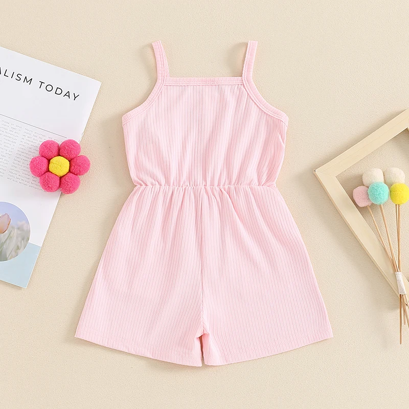 0-4Y Toddler Baby Girl Summer Jumpsuit Sleeveless Square Neck Cotton Solid Color Romper Shorts Cute Bow Infant KIds Playsuit