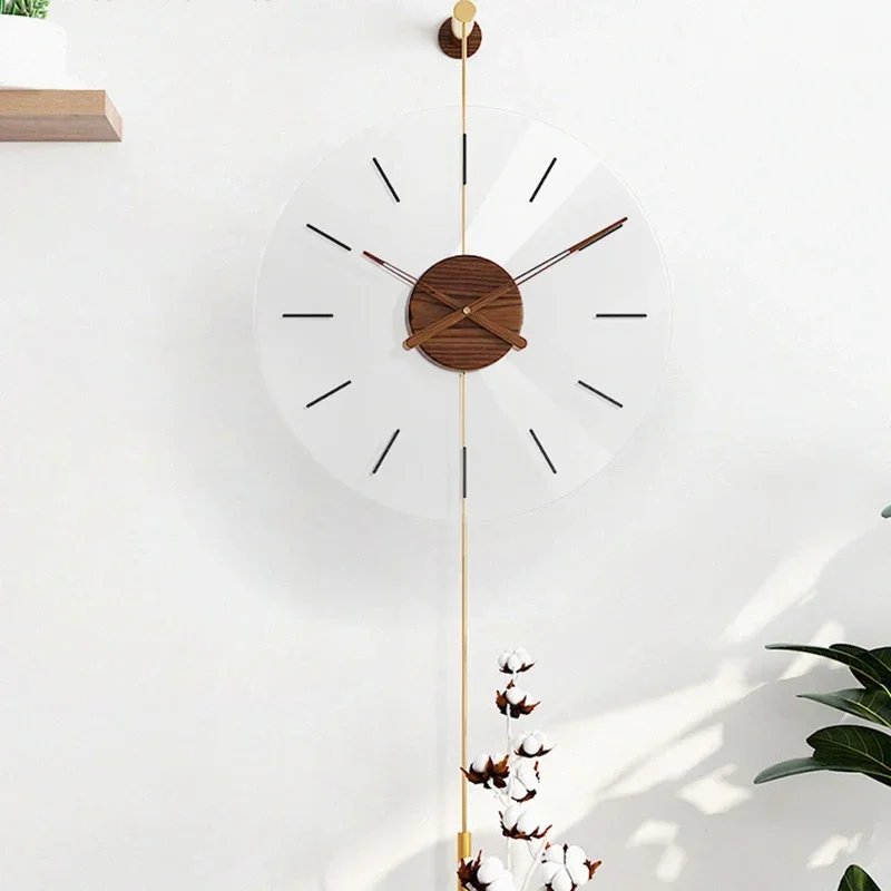 Round Modern Wall Clock Scandinavian Living Room Decor Quartz Silent Movement Wooden Frame Aesthetic Bedroom Kitchen Home Office