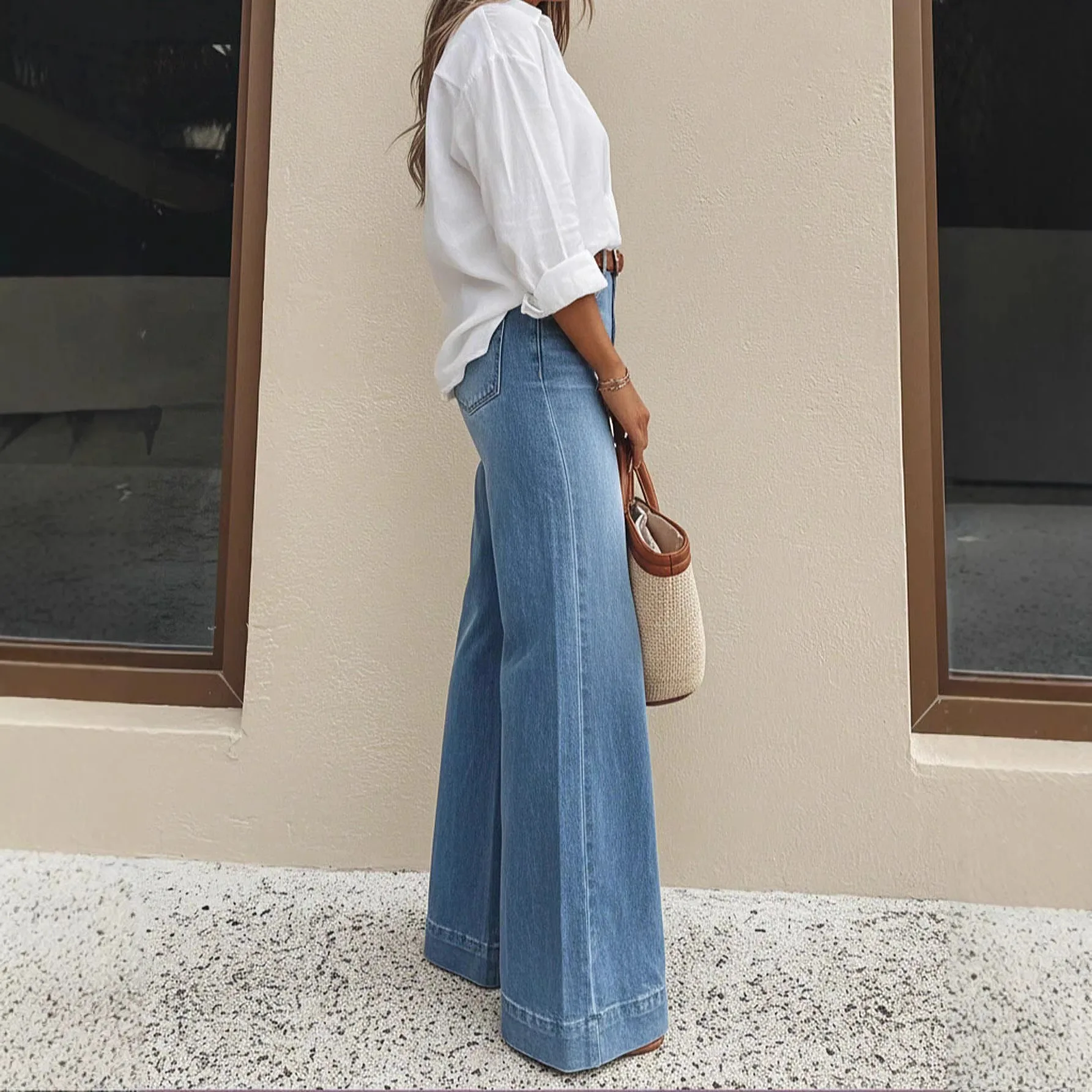 بنطلون جينز نسائي واسع الساق ب - مراجعة Palazzo Pant Wide وسعره