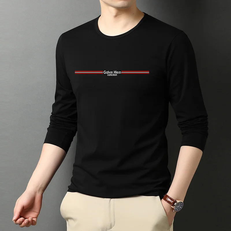 95% Cotton Top Quality Designer New Brand Logo Mens t Shirts Fashion soft 2023 Trending Long Sleeve Tops Casual Men Clothes