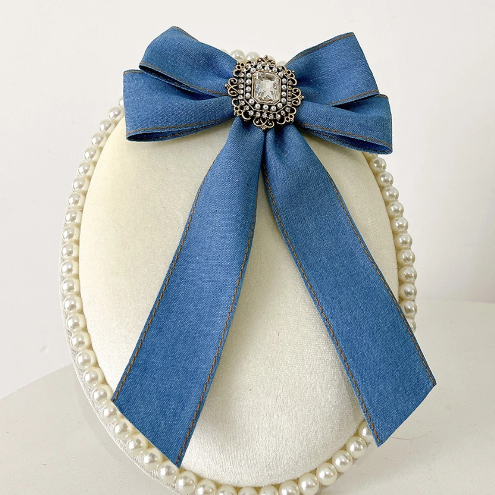 Koreanische Elegante Stoff Denim Brosche Strass Perle Biene Pins Hemd Fliege Mode Schmuck Hochzeit Party Abzeichen Zubehör – Detail 2