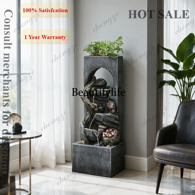 Water circulation flowing water fountain floor-to-ceiling ornament next to the TVcabinet in the living room Jucai Nafu landscape