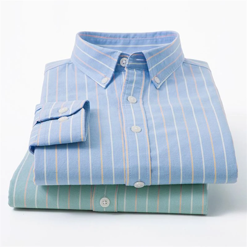 

100%Cotton Oxford Shirts For Men Long Sleeve Striped Smart Casual Summer High Quality Soft Comfortable Classic Camisas De Hombre