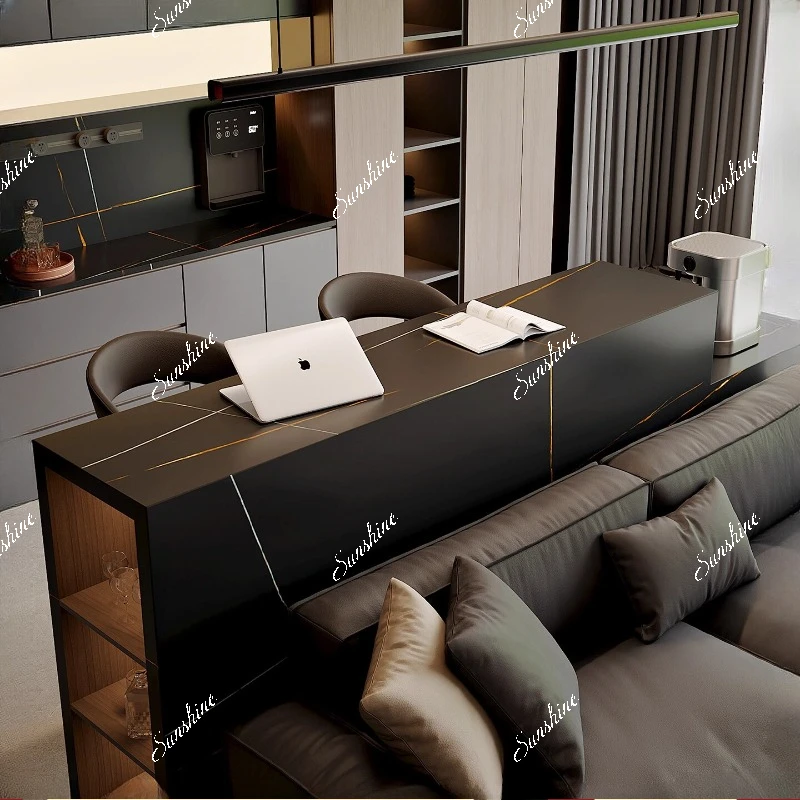 

Household long table balcony living room partition small apartment island table rock slab bar